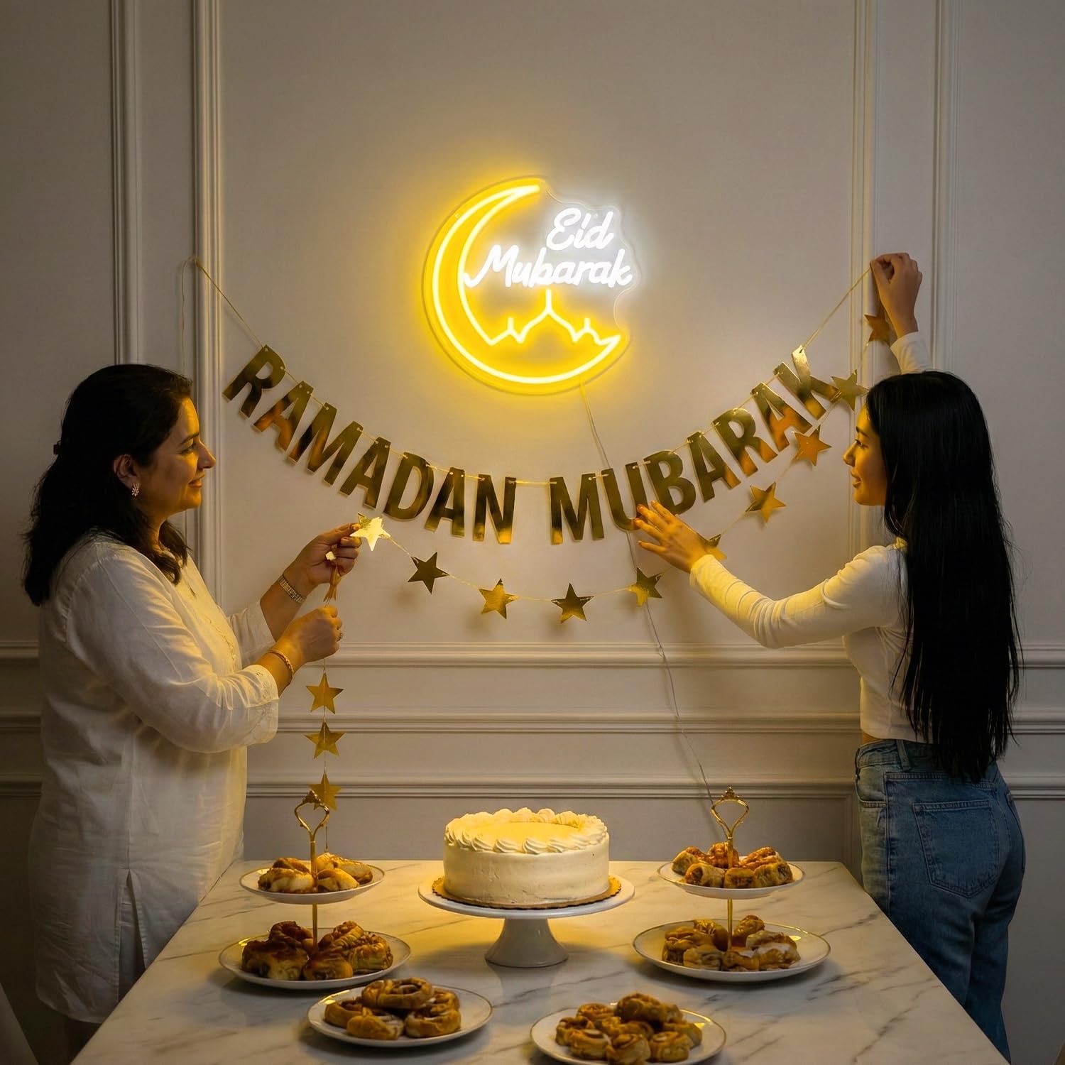 Eid Mubarak Neon Sign with Dimmer – LED Ramadan & Eid Decor Light,USB Powered Islamic Neon Wall Sign for Home,Party,Mosque & Celebration