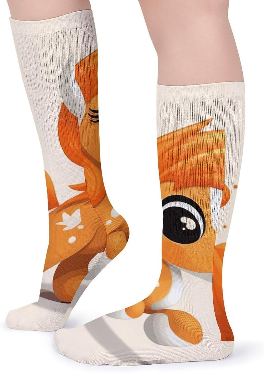 Breathable Crew Sock, Moisture Wicking, Athletic Calf Socks, Cozy | Cute Orange Pony Compression Socks for Women Men, Lightweight High Work Socks for Business, Casual