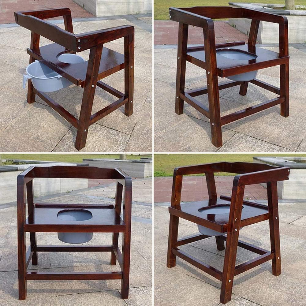 JHKJ Commode Toilet Chair,Adjustable Wooden Bedside Commode Toilet Seat with Safety Frame for Elderly Person Pregnant Women Bathroom Shower Stool Chair Potty Chair Mobile Toilet -