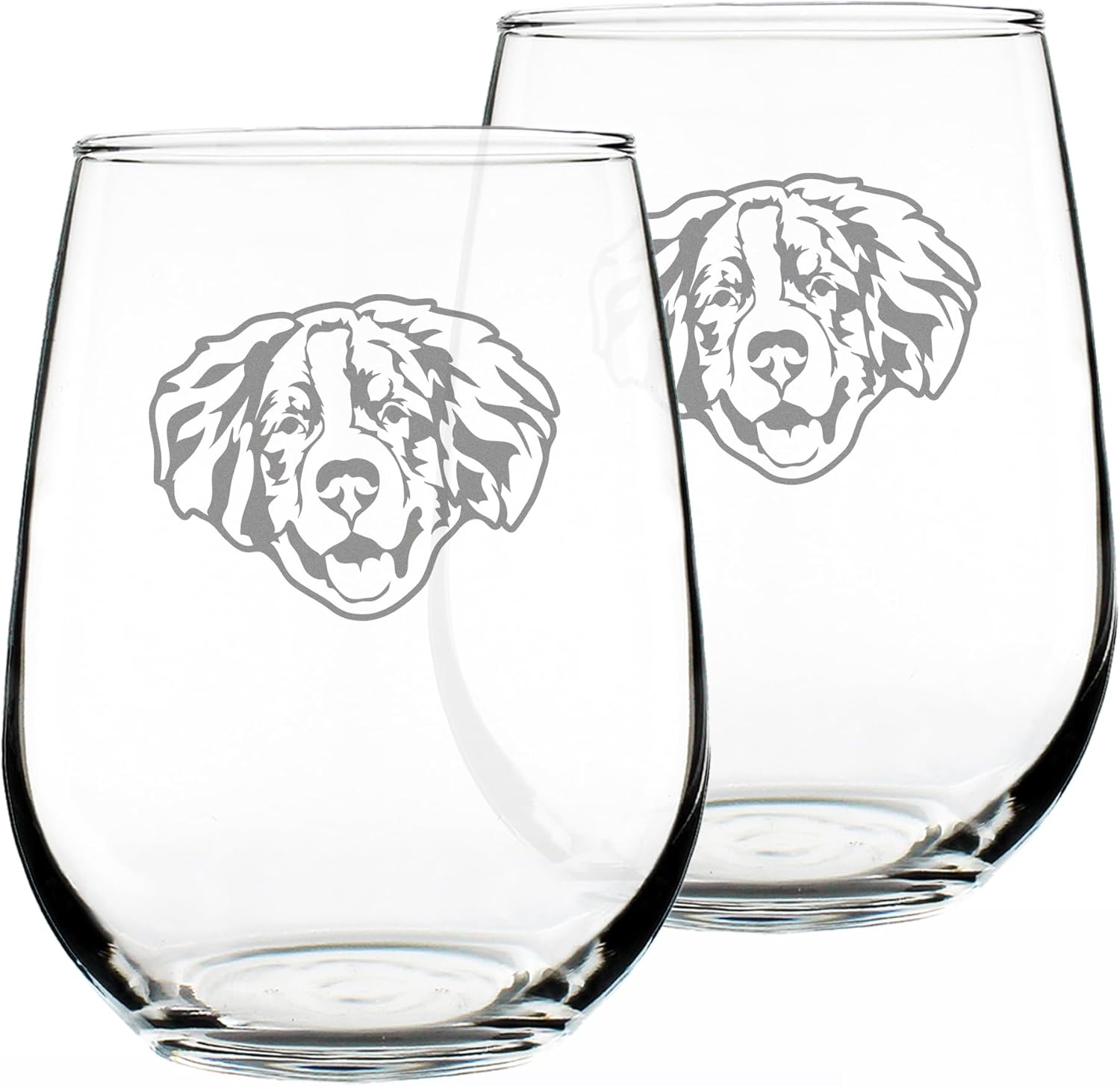 Custom Bernese Mountain Dog Face Stemless Wine Glass - Cute Dog Themed Decor and Gifts for Moms & Dads of Berneses - Large 17 Oz - Customized Glasses