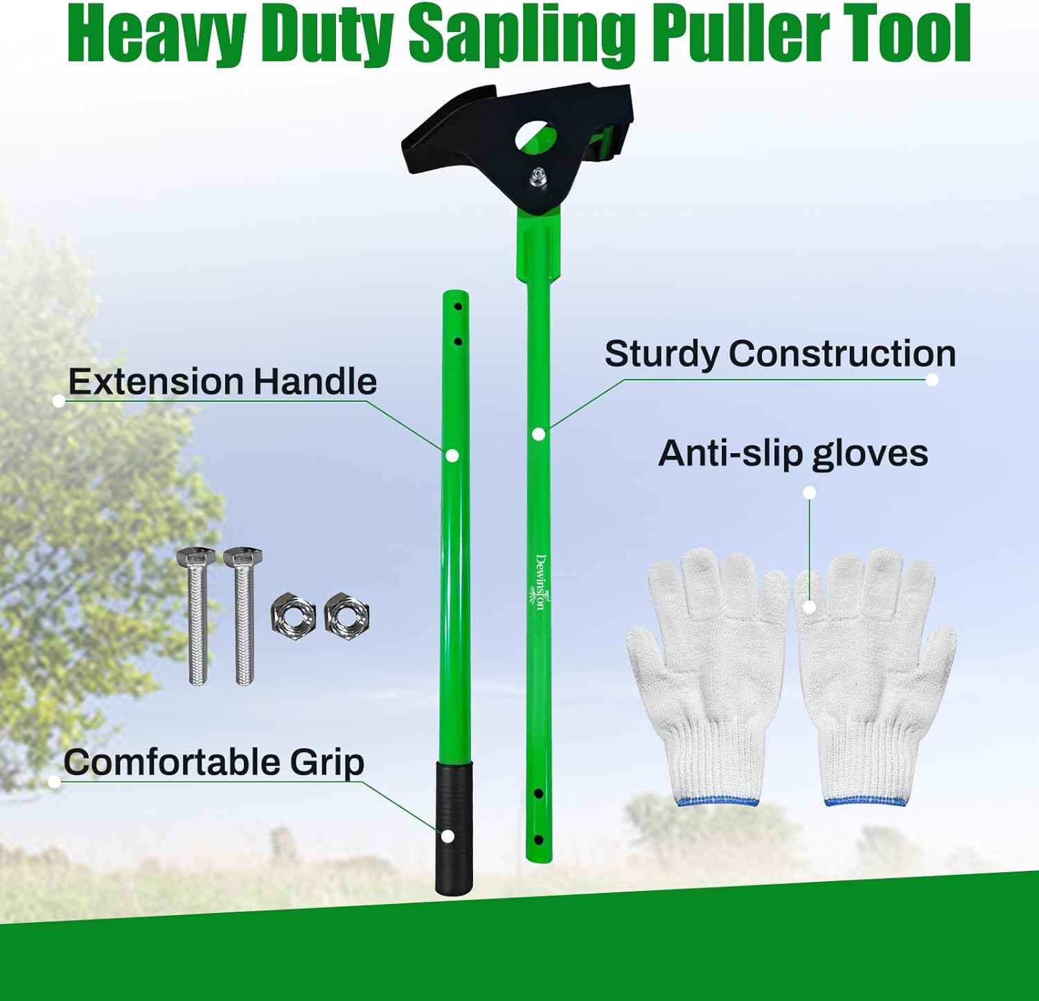 Heavy-Duty Large Sapling Puller Tool, Uproots ¼ to 2" Woody Stems, High-Leverage Design for Trees, Stump, Shrubs, Vines and Thorns with Extensive Root Systems