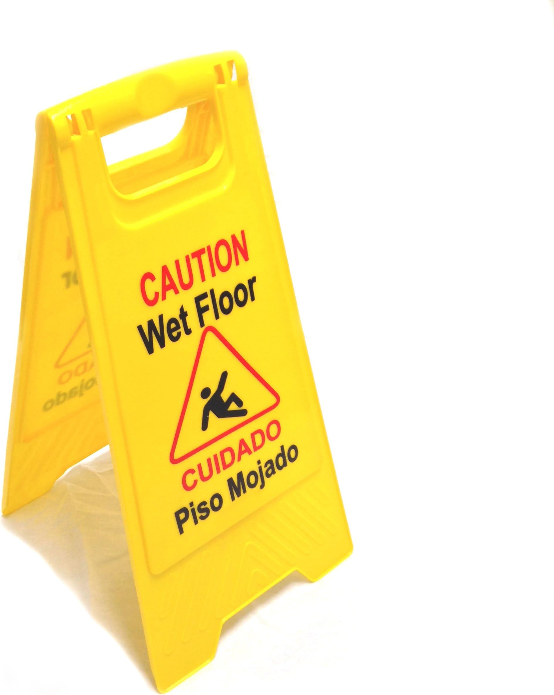 Hero Neon Yellow Caution Wet Floor Sign - Double Sided Multilingual Warning Sign - Cuidado Piso Mojado