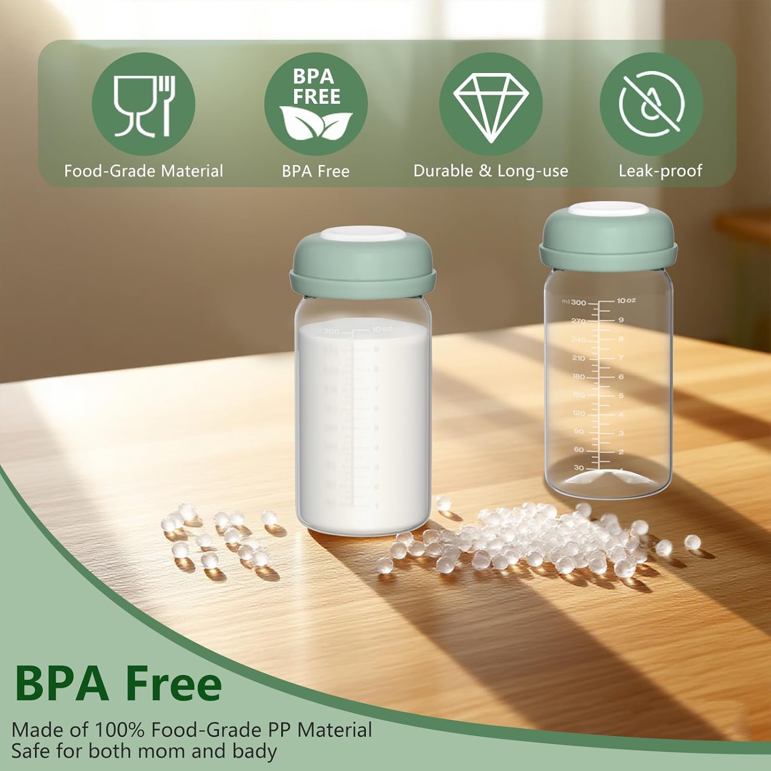 BDICOVE Breastmilk Storage Bottles Collection Bottles, 10oz Wide-Neck Breast Milk Container Compatible for Spectra S1 S2 SG Motif Luna Breast Pumps, Fit for 22oz Breast Milk Cooler & Fridge, 4 Packs - Image 5