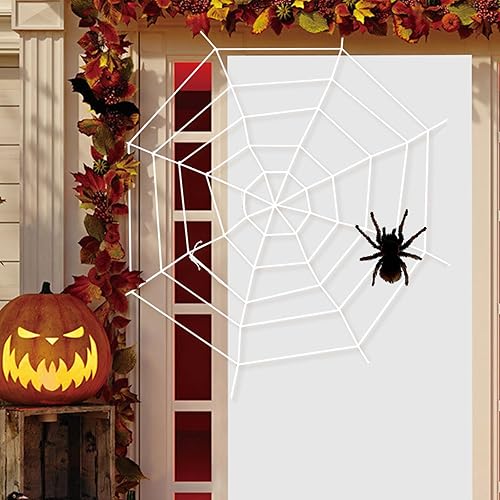 Miniatura 5 de Cuerda de araña gigante de Halloween de 3 pies para decoración de telaraña, accesorios de cinturón elástico redondo de araña falsa para ventana,