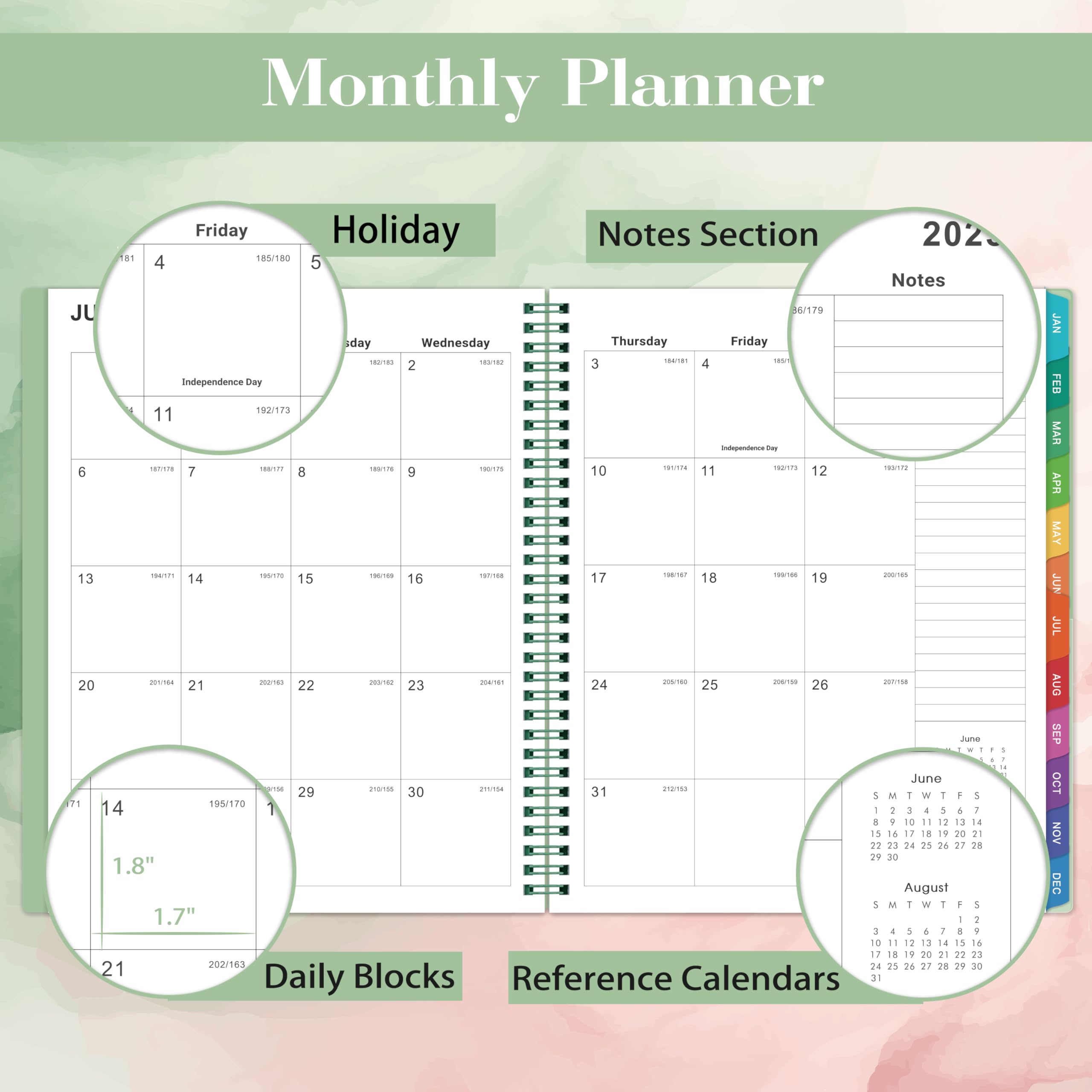 Monthly Planner 2025-2026 - Monthly Planner/Calendar from JUL. 2025 - JUN. 2026, with Inner Pocket, Colorful Tabs, Twin-Wire Binding - Image 3