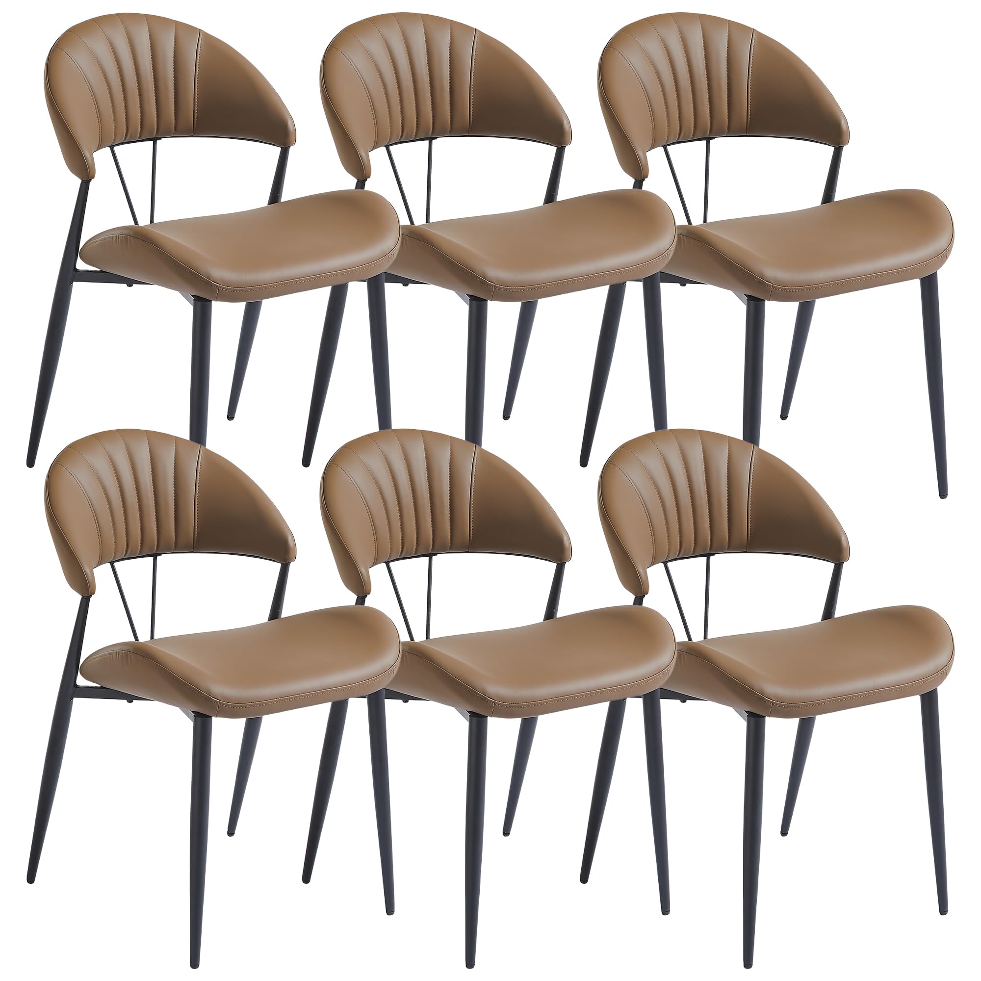 Kiztir PU Leather Dining Chairs Set of 6, Mid Century Modern Dining Chairs with Stitching, Upholstered Kitchen & Dining Room Chairs with Curved Back