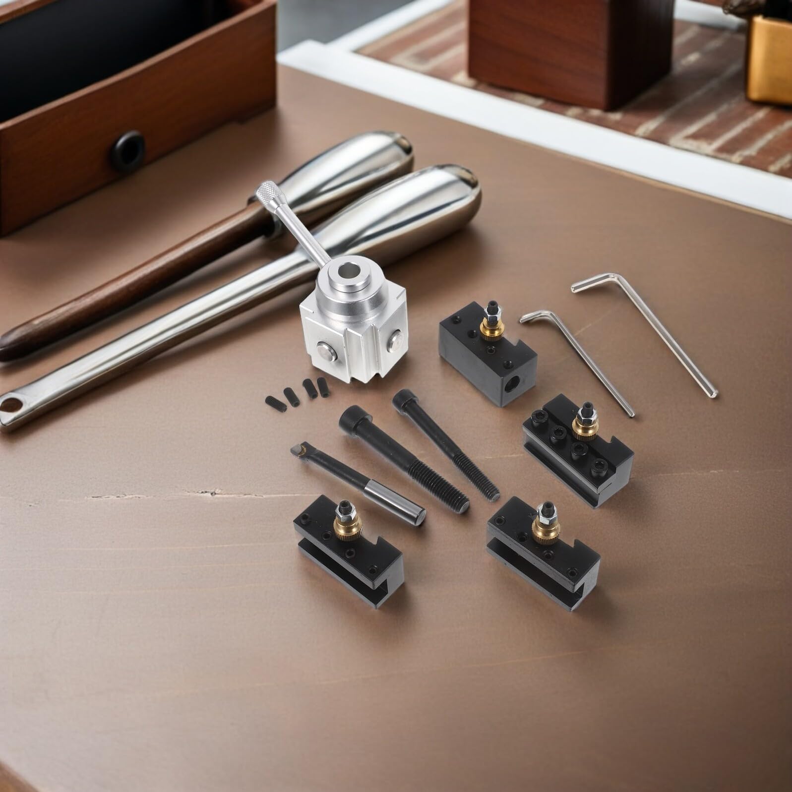 Portautensili per Tornio Mini in Lega di Alluminio Set 8 Pezzi Cambio Rapido Adattatore Portainserti per Lavorazione Metalli Accessori per Officine Personali e Professionali