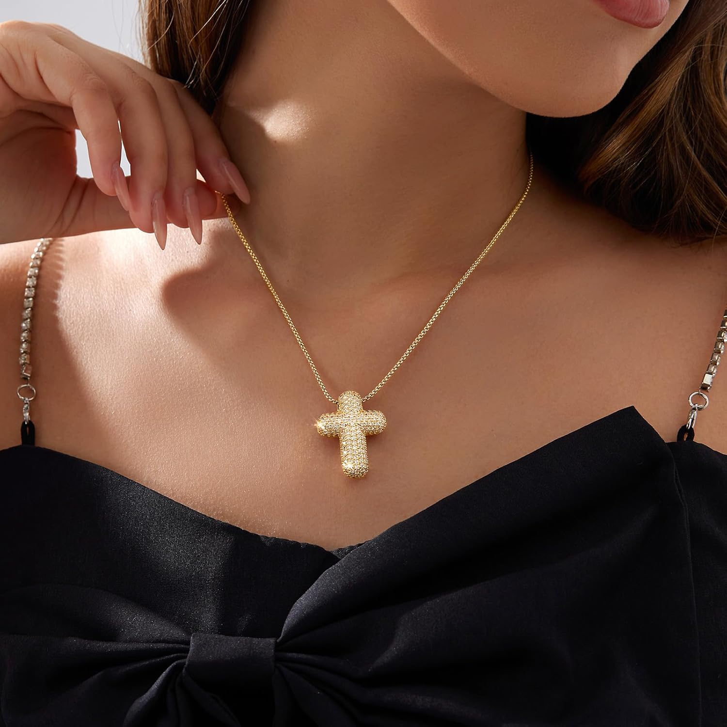 Partm Gold Cross Necklace for Women 14K Plated Dainty Pendant Cross Chain Faith Crucifix Choker Baptism Necklace for Women Trendy Religious Jewelry Hypoallergenic - Image 8