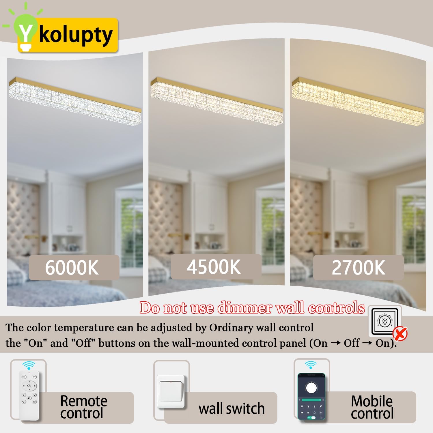 ykolupty L48 Rectangular Chandelier Flush Mount Rectangle Chandelier Modern K9 Crystal Chandeliers Light Fixture for Dining Room Bedroom Bar Gold Crystal Ceiling Lights