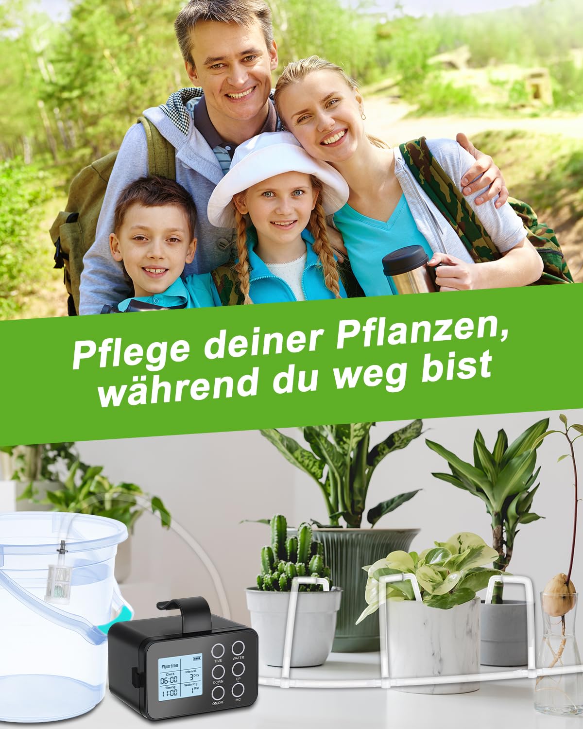 Bewässerungssystem Balkon ohne Wasseranschluss | Automatische Bewässerung | Selbstbewässerung Zimmerpflanzen, Tröpfchenbewässerung für 15 Topfpflanzen, Urlaubsbewässerung mit Timer über 30 Tage