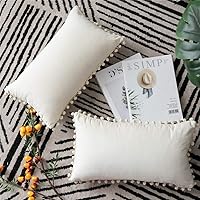 Vista 89 de 2 fundas para cojín decorativo de terciopelo con pompones
