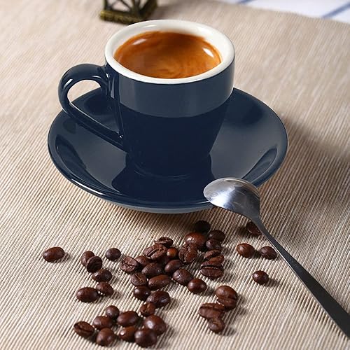 Miniatura 4 de Taza de café expreso de porcelana con platillo, taza de chupito de espresso, 2.7 fl oz2.7 oz, azul profundo