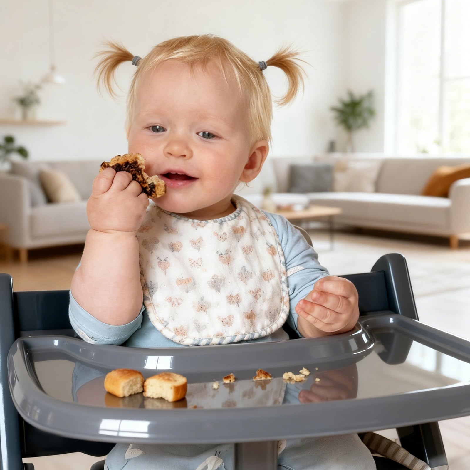 Bandeja compatible con silla Stokke Tripp Trapp, superficie lisa y fuerte absorción, 100% libre de BPA, fácil de montar, accesorios para trona para niños pequeños de 6 a 36 meses, color gris