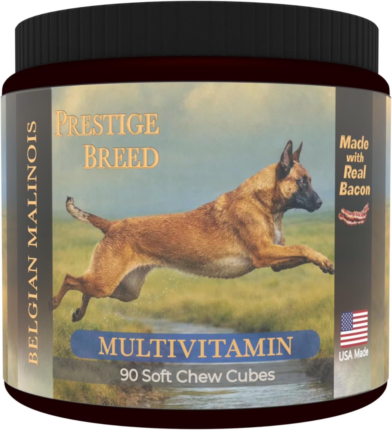 Belgian Malinois Multivitamins, 90 Count, Made in the USA with Real Bacon.