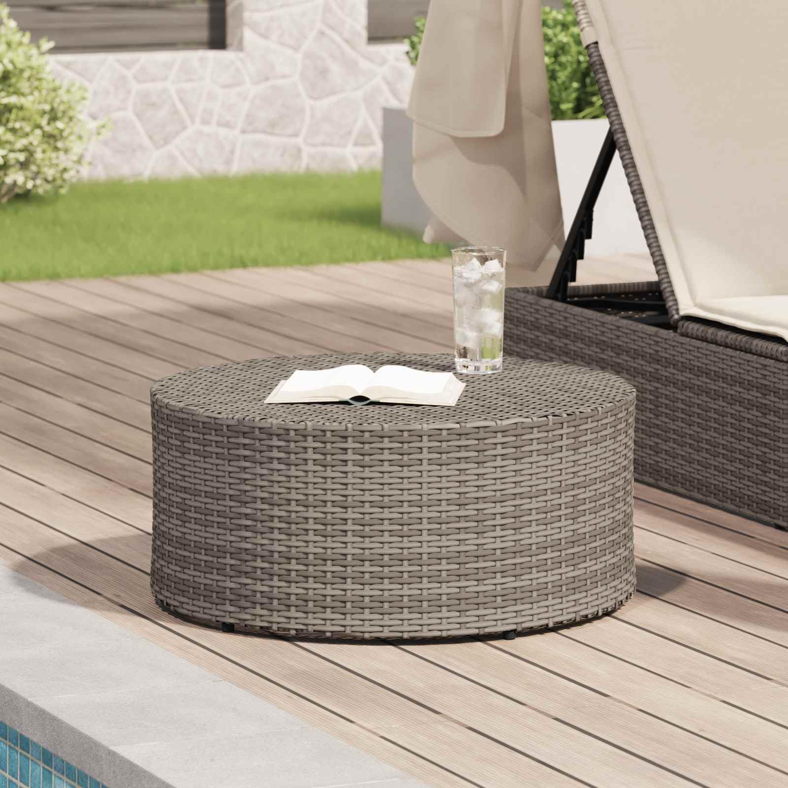 Mesa de centro exterior impermeable de polirratán gris
