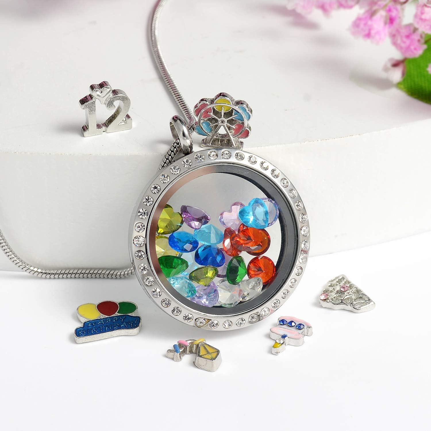 12th Birthday Gifts for Niece Daughter, Charms Locket Pendant | Gift for Niece Daughter, 30mm Stainless Steel Glass Necklace, DIY Living Memory Floating Pendant