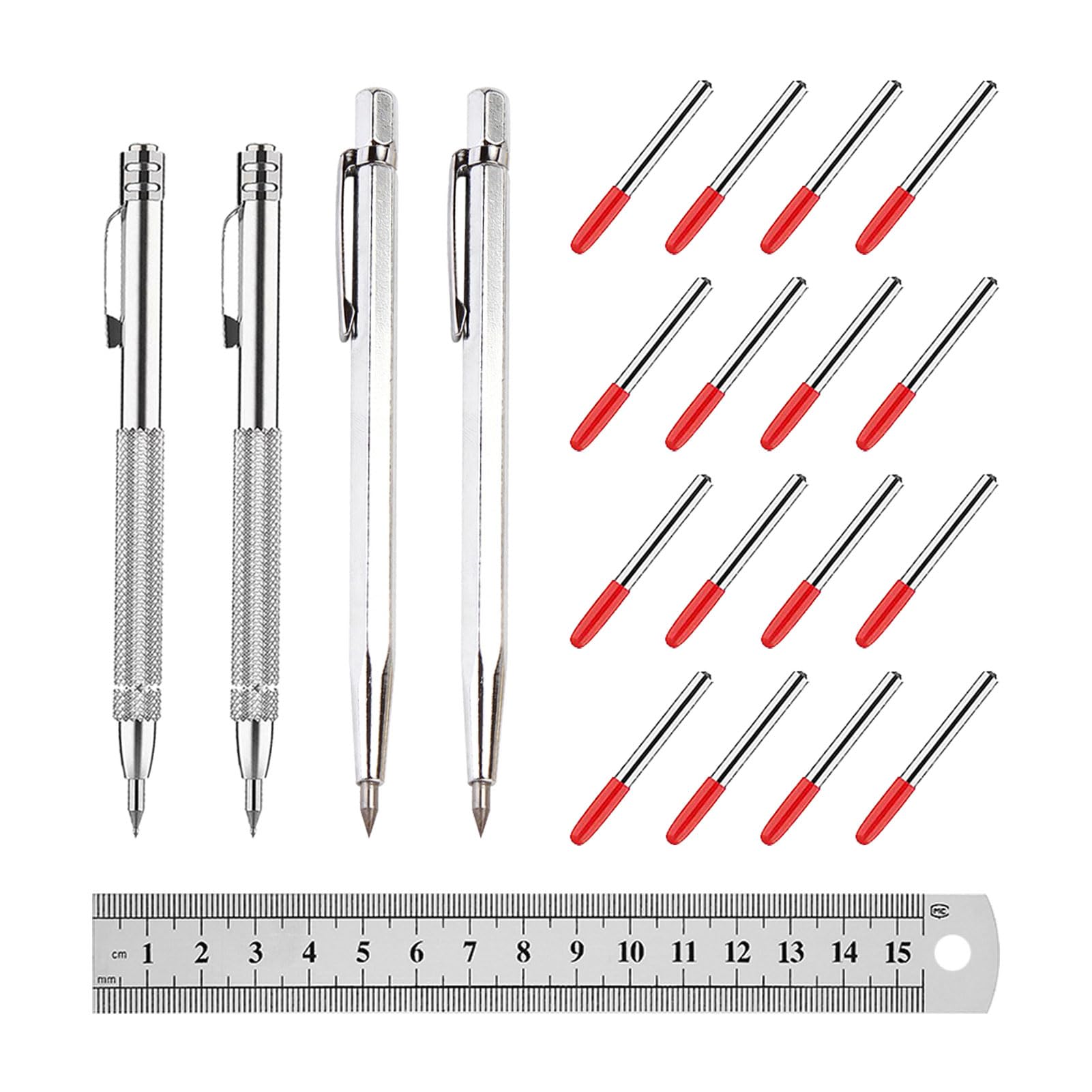 4 Pcs Tungsten Carbide Tip Scriber with 16 Replacement Marking Tip, Steel Ruler Glass Scribe Tool Engraving Pen Metal Scribe Pen Tool Tungsten Carbide Scriber with Magnet for Ceramics,Metal
