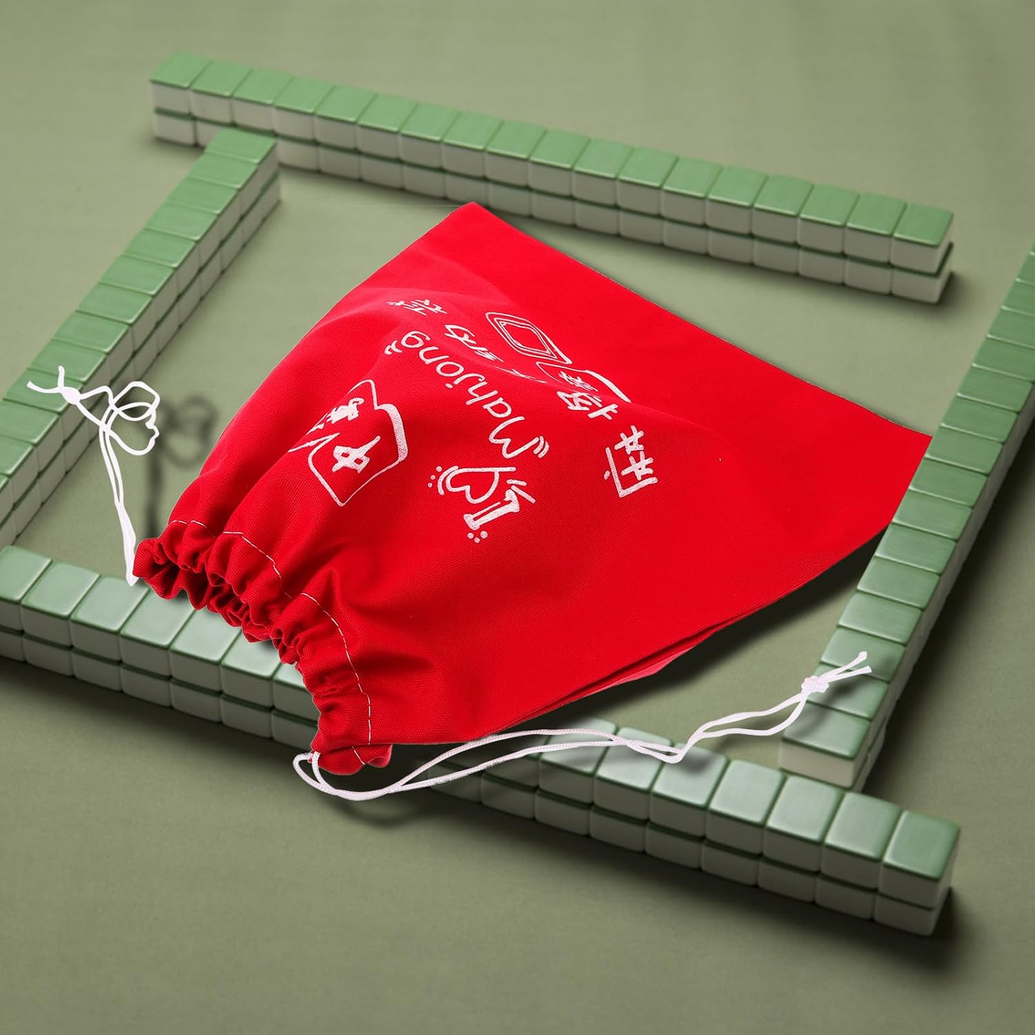 iplusmile Portable Mahjong Storage Bag Drawstring Organizer Lightweight Oxford Fabric Carrying Case for Mahjong Tiles and Accessories