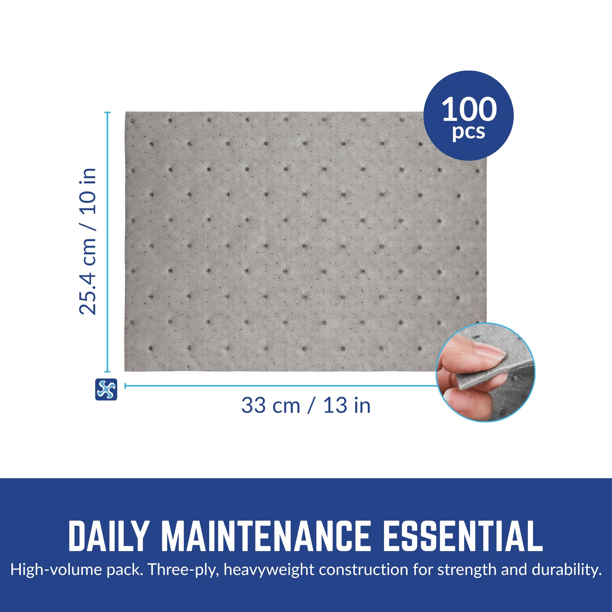 Evolution Sorbent Products Extra Heavy Absorbant 47 L Polypropylène Tampon Gris 13" x 10" 100/Boîte