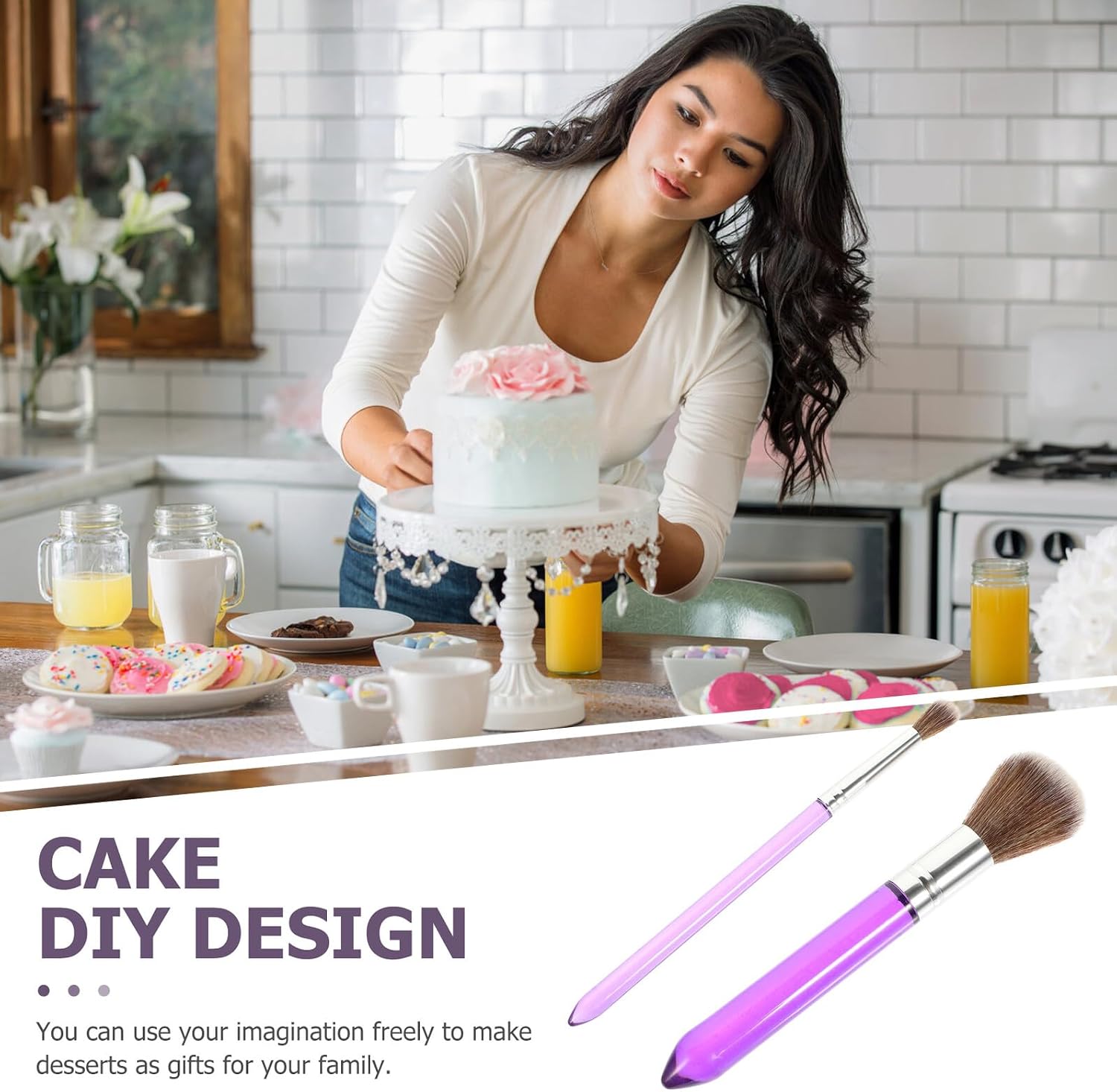 Cake Decorating Brush Set 2 Pieces Purple Fondant Cake Painting Brushes for Baking and Dessert Decoration Tools