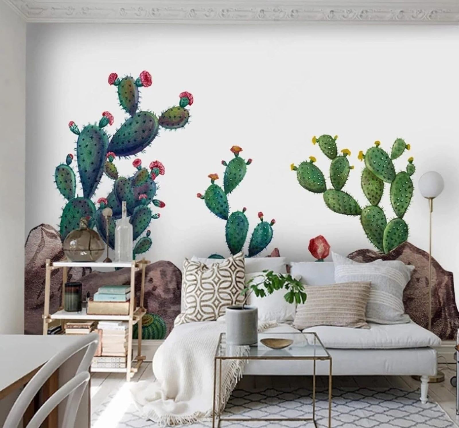XLMING Minimalist Fresh Cactus Tropical Plants 3D Wallpaper Luxury Silk Study Dining Feature Sofa Grey Bedroom Living Room Tv Decorative Wall-400cm×280cm