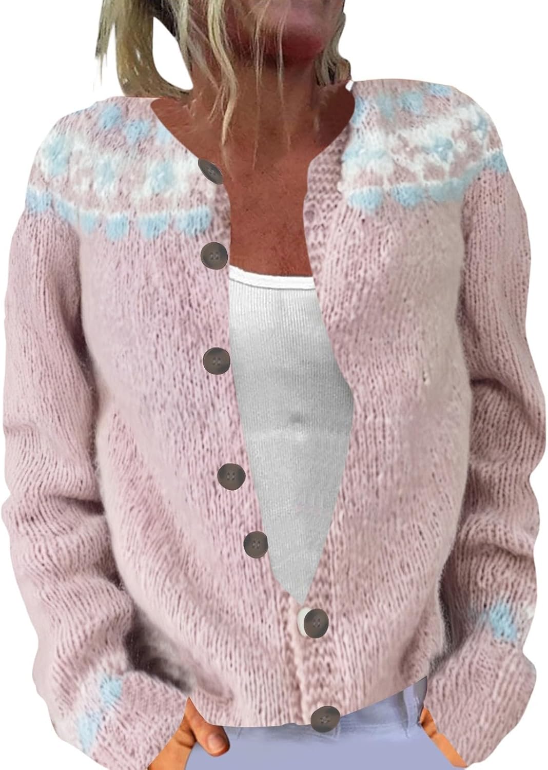 Women's Sweaters Cardigan Lightweight Button Long Sleeves Plus Size Comfy Ethnic Style Knit Jacquard Sweater Tops