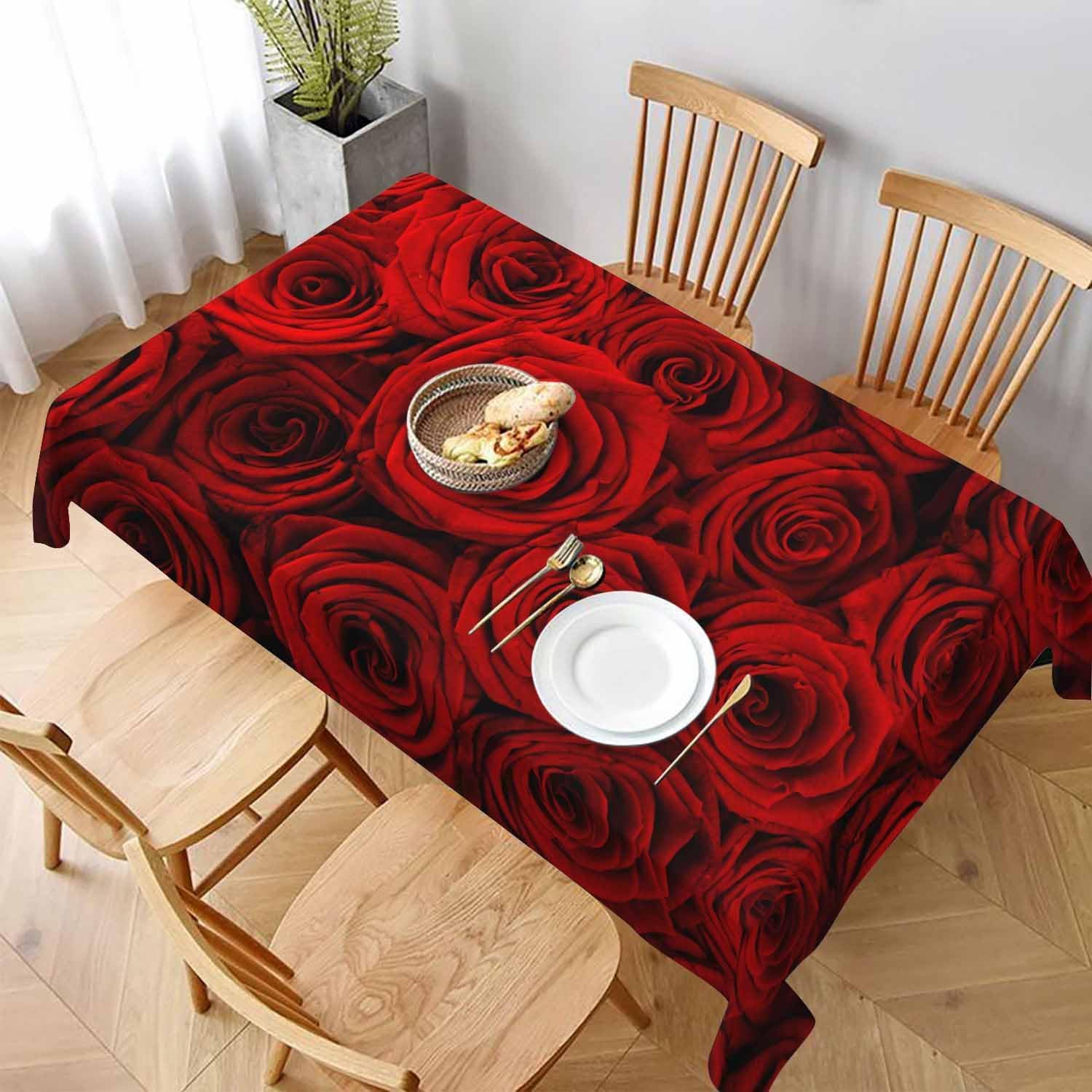 Tovaglia Antimacchia 300x140 cm Rettangolare Rose Rosse Tovaglie Impermeabile 3 Metri Copritavolo Poliestere Protezione Tavolo Romanticismo da Matrimonio, per Feste (12-14 Posti) a-3028