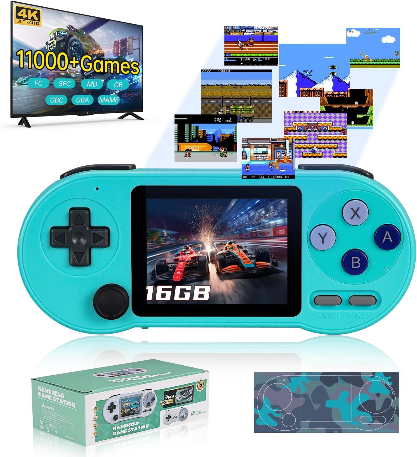 2024 Retro Handheld Game Console 11000+ Games - Nostalgia Stick Game New Wireless Retro Game Console,SF2000 3.0" IPS Screen Handheld Game Station 16G,Travel Electronics Toys Birthday Gift-Blue