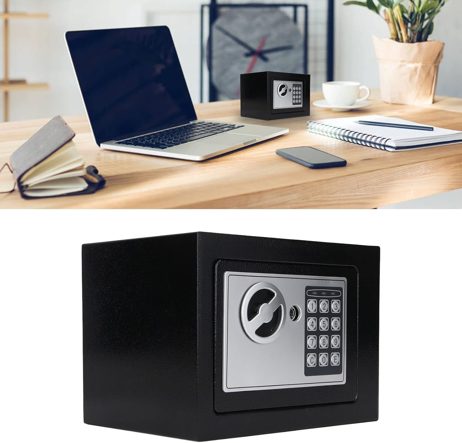 Box, Fireproof and Cabinet Lock Box with Keypad Keys, Pre Drilled Holes, Stainless Steel Security Box, Metal Storage Box Depository, Easy Installation for Jewelry ID