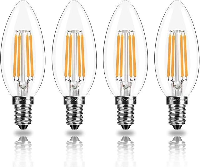 TopLeder E14 LED Candle Bulbs, C35 Dimmable Warm White 2700K 4W LED Filament Bulbs 40W Incandescent Equivalent