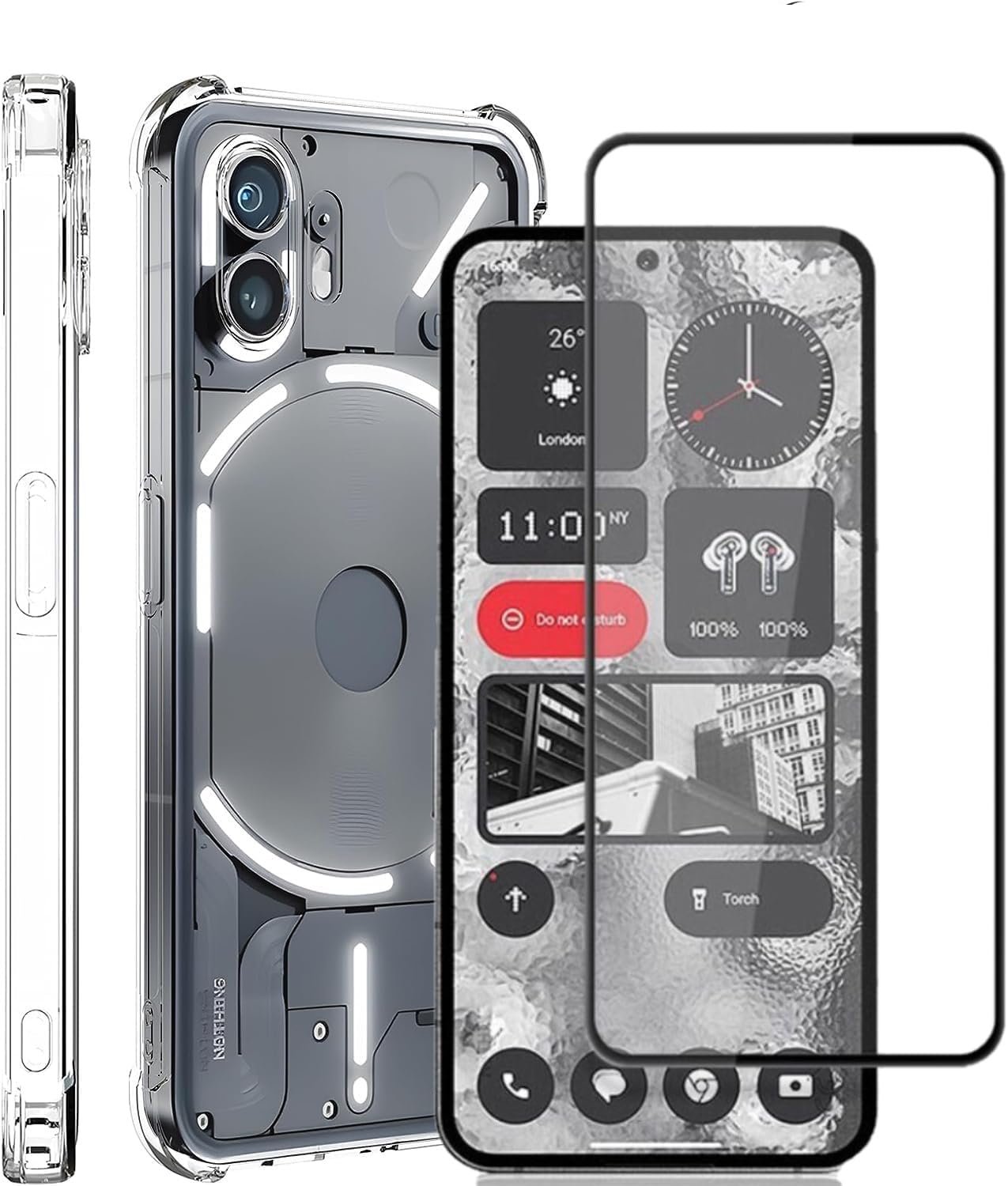 2IN1 Case for Nothing Phone (2), Cover with Tempered Glass Screen Protector Soft Slim Cover Transparent Flexible TPU Back Bumper Reinforced Corners Cover for Nothing Phone 2 5G (Case WITH Screen Film)