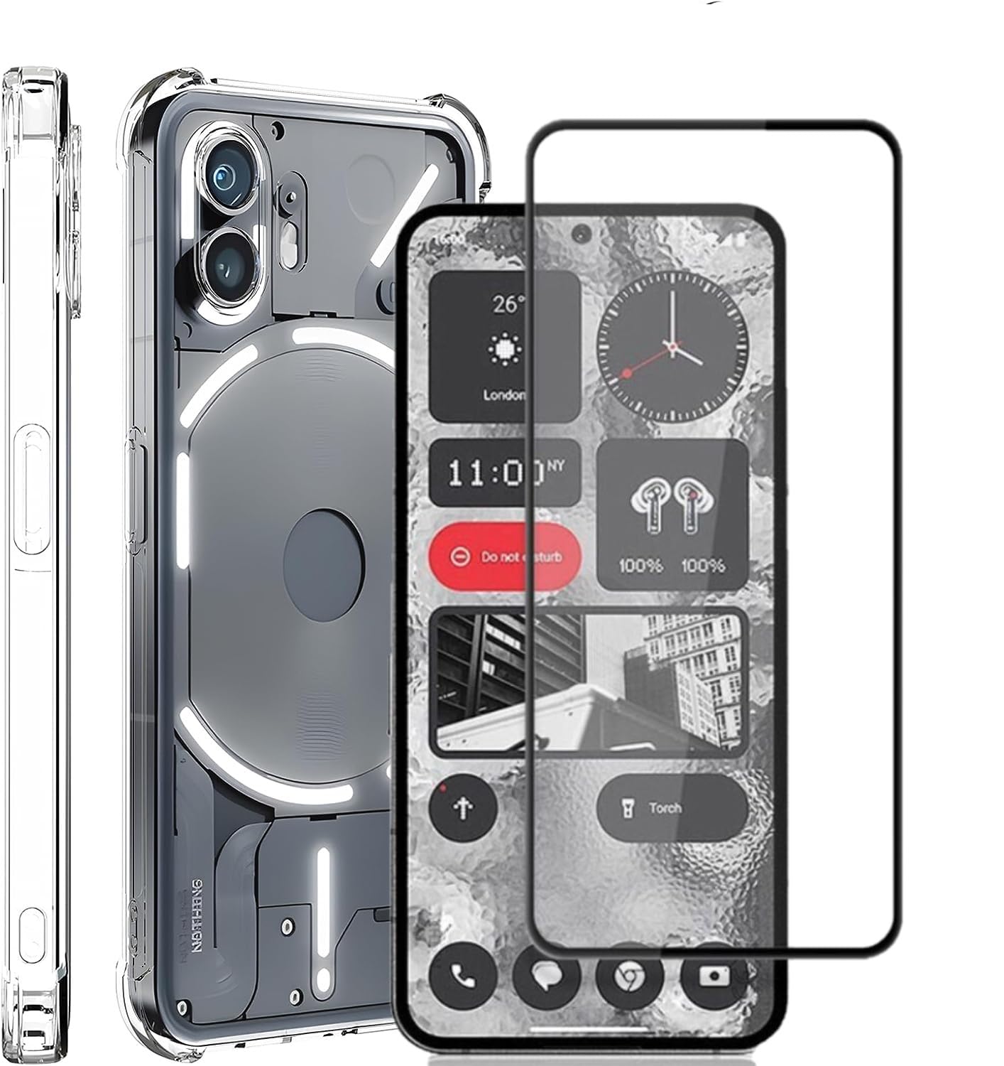 2IN1 Case for Nothing Phone (2), Cover with Tempered Glass Screen Protector Soft Slim Cover Transparent Flexible TPU Back Bumper Reinforced Corners Cover for Nothing Phone 2 5G (Case WITH Screen Film)