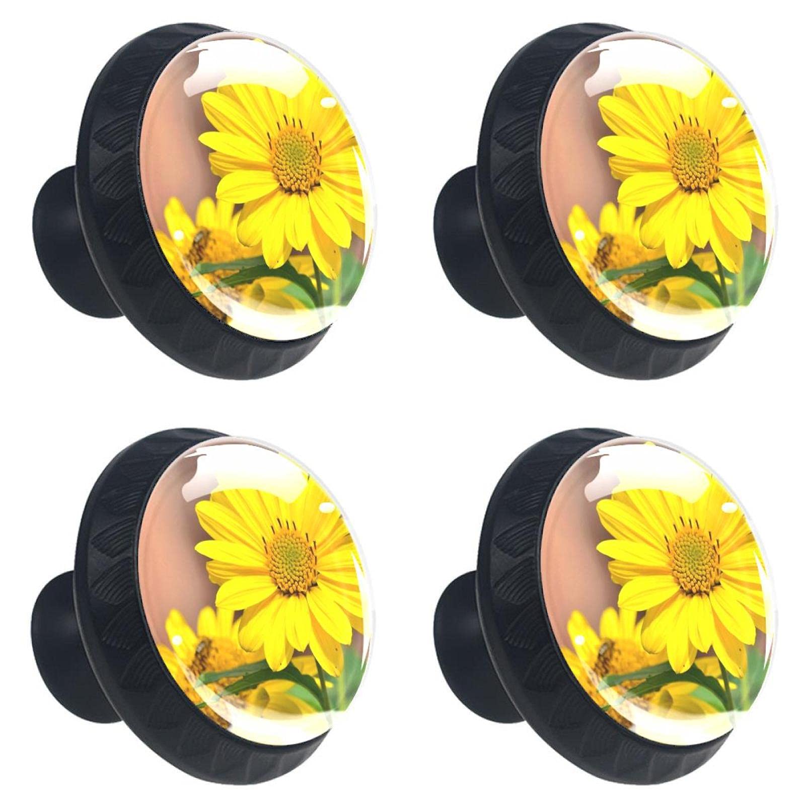 Boutons de meuble en cristal 30 mm avec relief tournesol élégant et durable