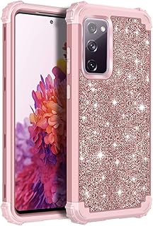 LONTECT Compatible with Galaxy S20 FE 5G Case Glitter Sparkly Bling Shockproof Heavy Duty Hybrid Sturdy High Impact Protective Cover Case for Samsung Galaxy S20 FE 5G 6.5 inch 2020, Shiny Rose Gold