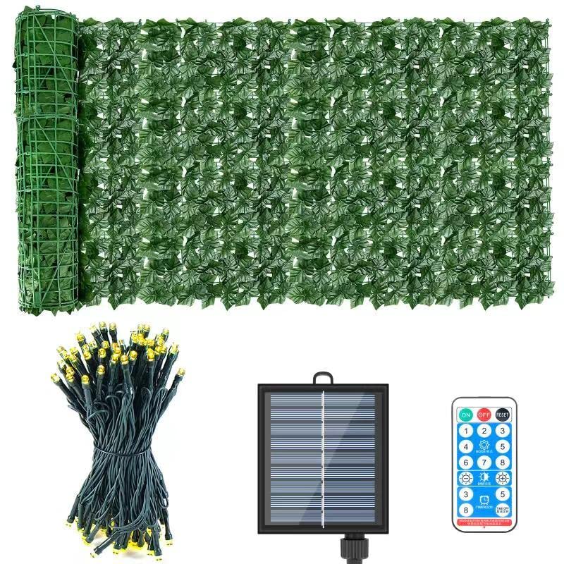 AGJIDSO Künstliche Efeu Hecke Sichtschutz mit Solar Lichterkette, 100 * 300cm (2 * 300x50cm) Efeu Sichtschutz, Balkon Sichtschutz Efeu, Künstliche Pflanzen Wohnkultur