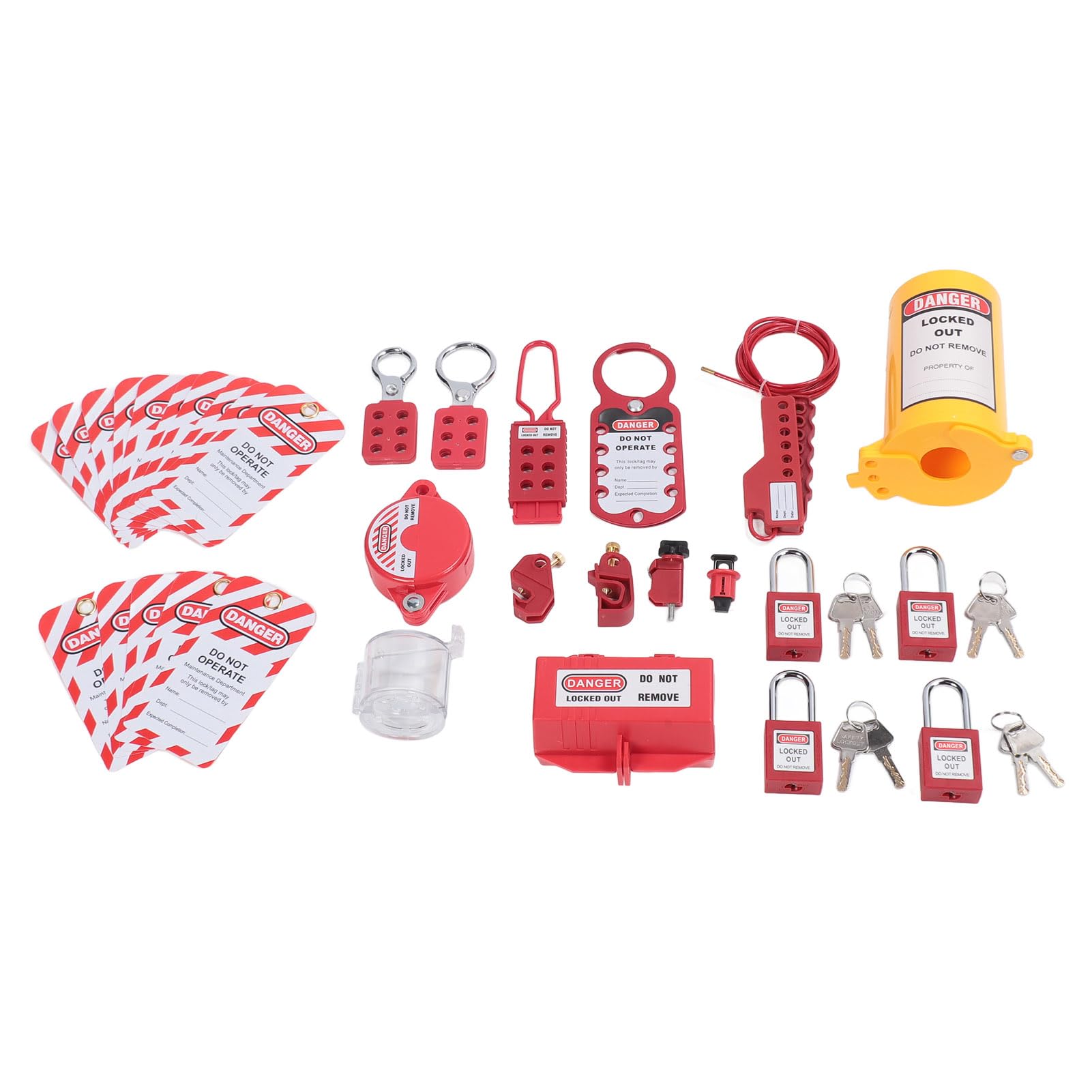 FTVOGUE Kit de Bloqueo y Etiquetado, Juego de Bloqueo Eléctrico ABS Duradero con 4 Candados de Seguridad, Cerraduras de Disyuntor para Seguridad en el Lugar de Trabajo de Maquinaria Industrial