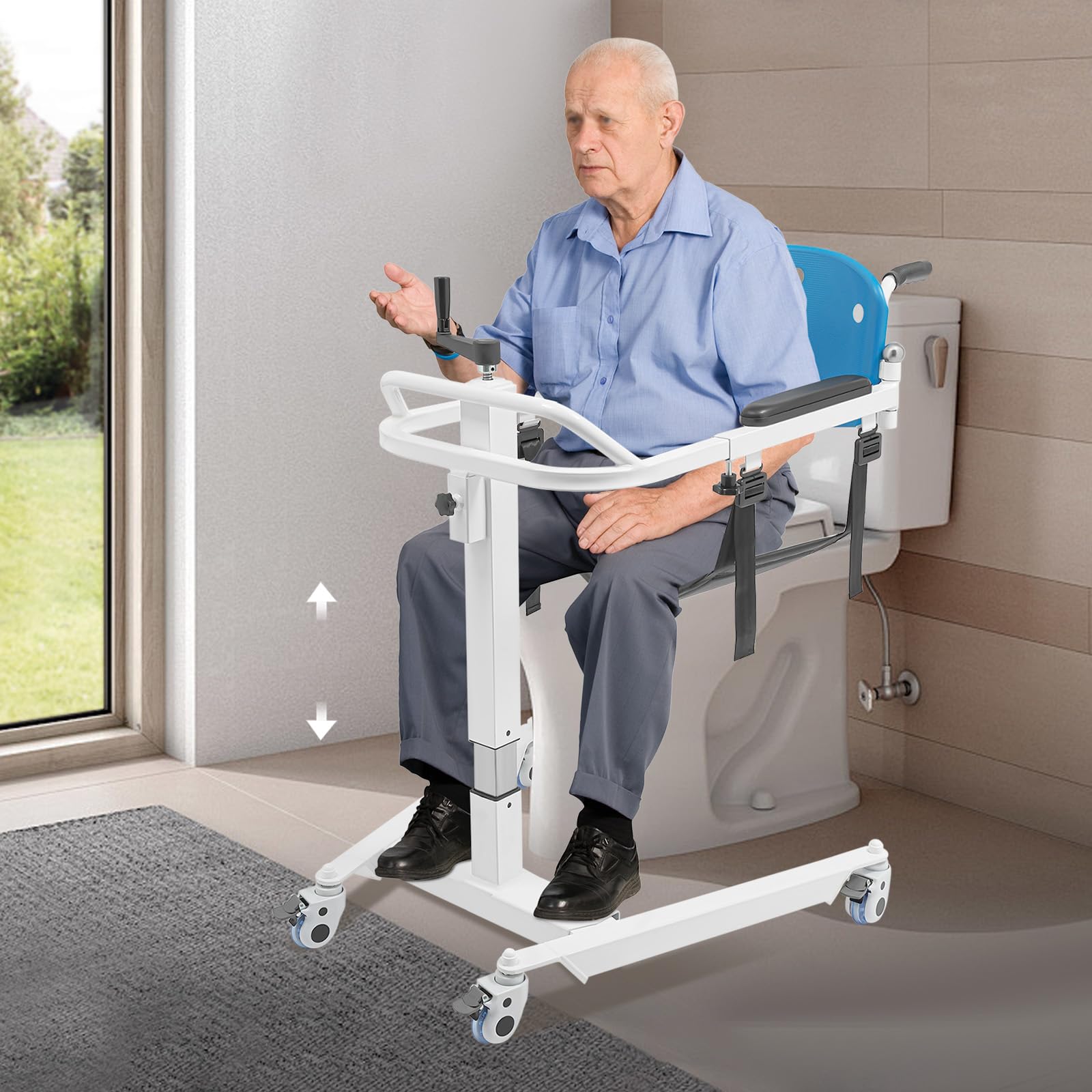 Silla elevadora de pacientes con base en forma de H para el cuidado