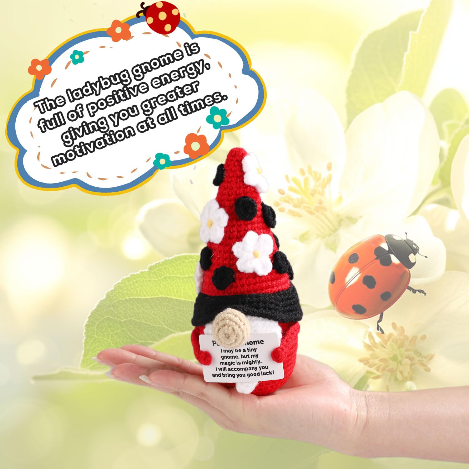 Gehäkelter Marienkäfer-Zwerg – Positive Mini-Puppe Aus Wolle, 8x15,5 Cm, Für Deko & Emotionale Unterstützung