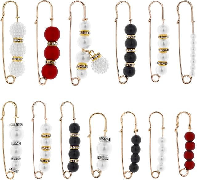ASTER 13 Pcs Pearl Brooch Pins Set Sweater Shawl Pins Faux White Pearl Safety Pins Dress Shirt Decorative DIY Crafts