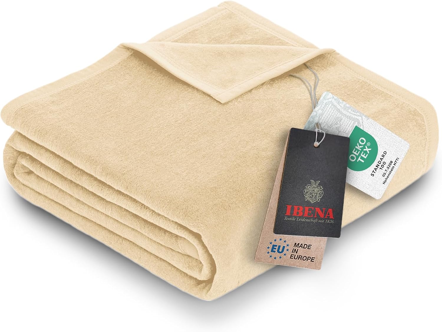 IBENA Plush Solid Color Cotton Blend Throw Blanket Porto - Cream