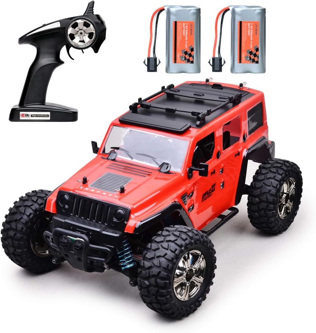 RC Cars 4WD RC Rock Racer Off-Road Electric car,2.4Ghz Radio Remote Control Car, 1/14 Scale RTR Hobby Grade Cross 25KM/H Remote Control Truck High Speed Racing Monster, Red