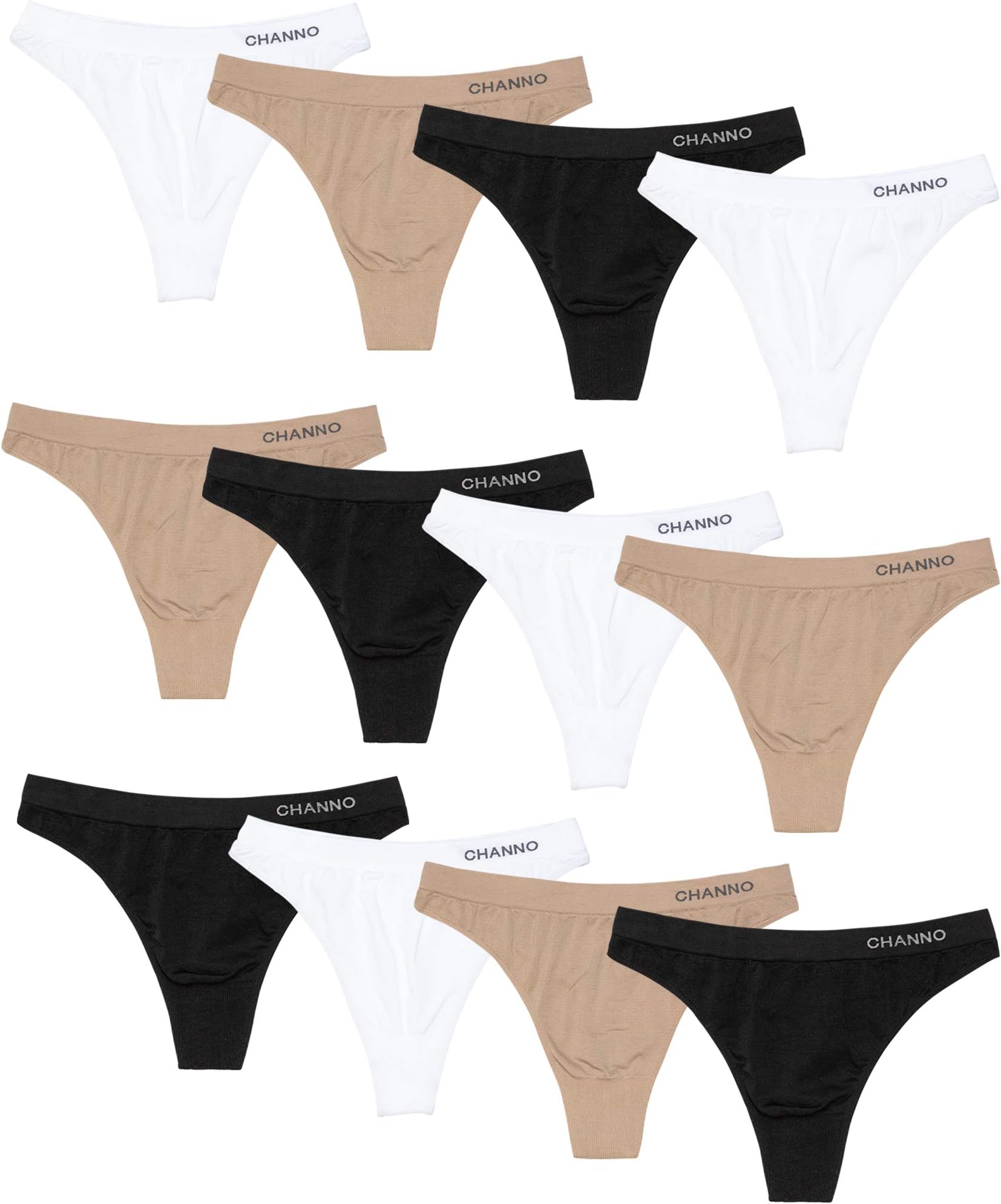 Women's Seamless Basic Plain Soft Comfortable Nylon Thongs Pack, Pack of 12 - Assorted, Einheitsgröße Große Größen