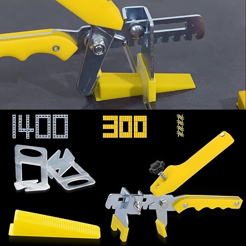 Sistema de nivelación de azulejos con alicates para azulejos, 1400 piezas espaciadores de 132 pulgadas y 300 cuñas amarillas reutilizables para