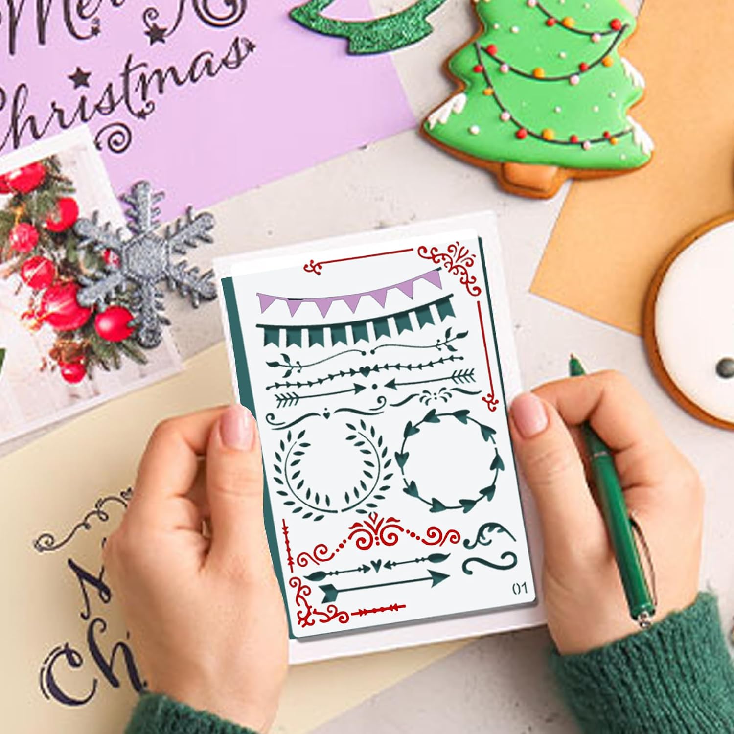 Bullet Journal Stencils, 18PCS Planner Stencil Reusable Set with Calendar Templates, Christmas Designs, Lettering, Dotted, Habit Tracker for Crafts image 4