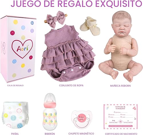 Miniatura 8 de Aori Muñecas realistas de bebé recién nacida, muñeca recién nacida realista de 20 pulgadas con extremidades posables y kit de alimentación, juego de