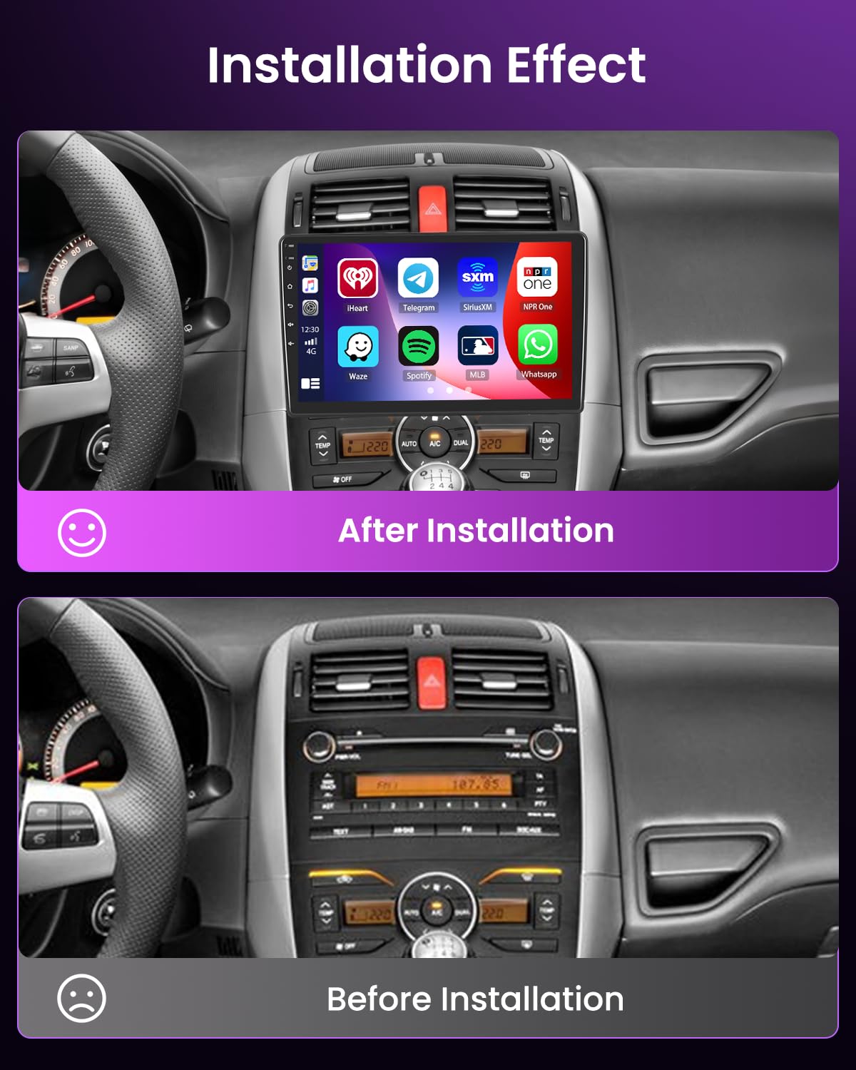 Inefala 4+64G Autoradio para Toyota Auris 2006-2011 Android 15 con Wireless Carplay y Android Auto, 9'' Radio Pantalla con Bluetooth 32EQ GPS FM/RDS SWC AHD Cámara Inversa