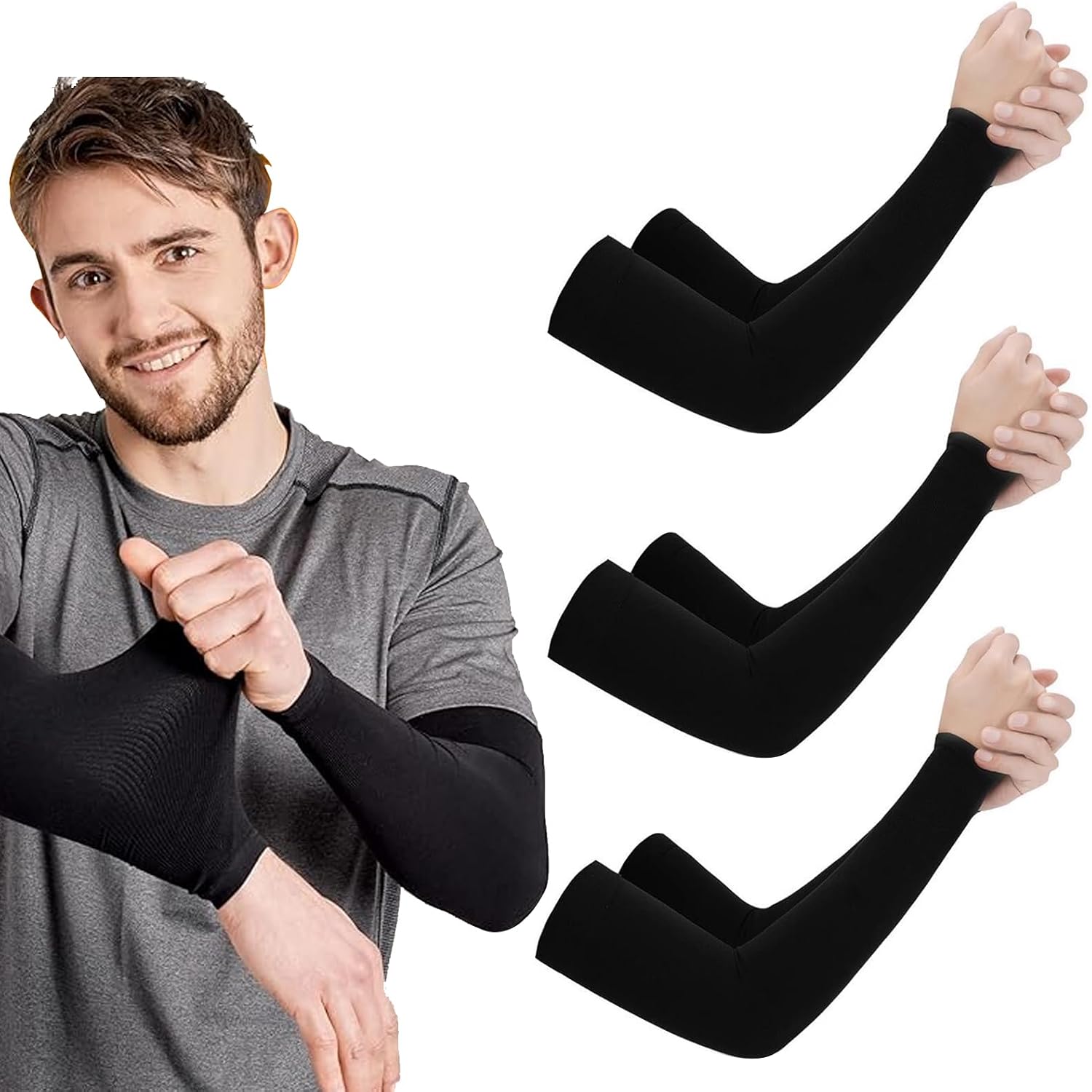 3Pcs Arm Sleeves for Men Women UV Sun Protection Compression Arm Warmer Tattoo Cover Up, Sports Golf Cooling Sleeves