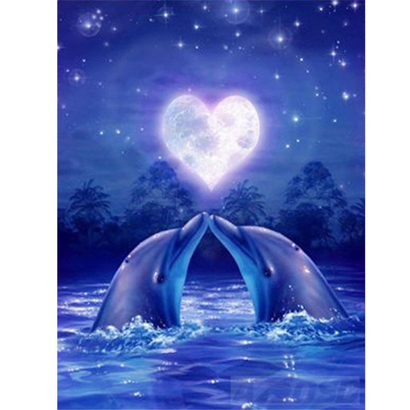 Peinture diamant lune et dauphin pour décoration murale salon kit de broderie 5d loisir créatif