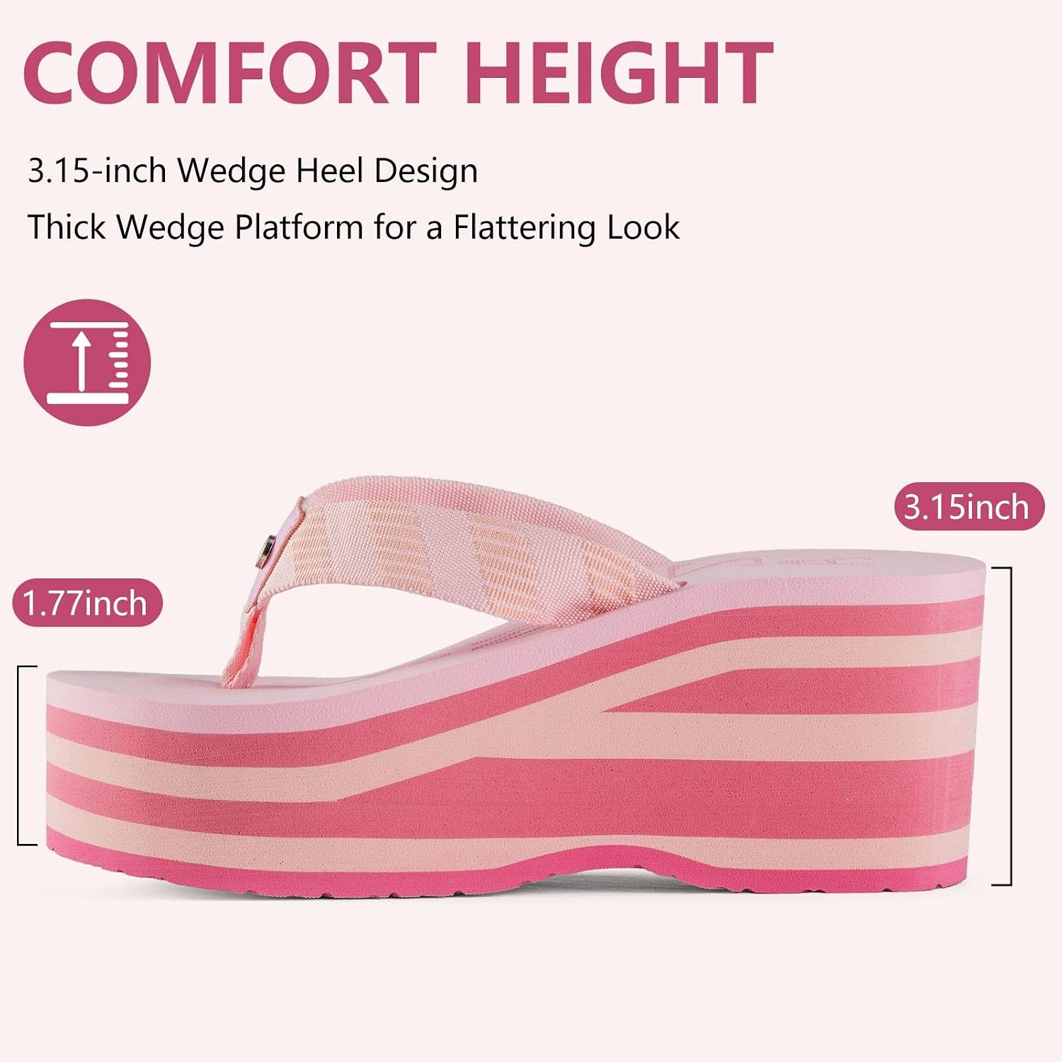 Womens Wedge Flip Flops Platform Sandals | Slip-Resistant Comfortable Beach Shoes with Yoga-Mat EVA Footbed for Vacation and Daily Wear