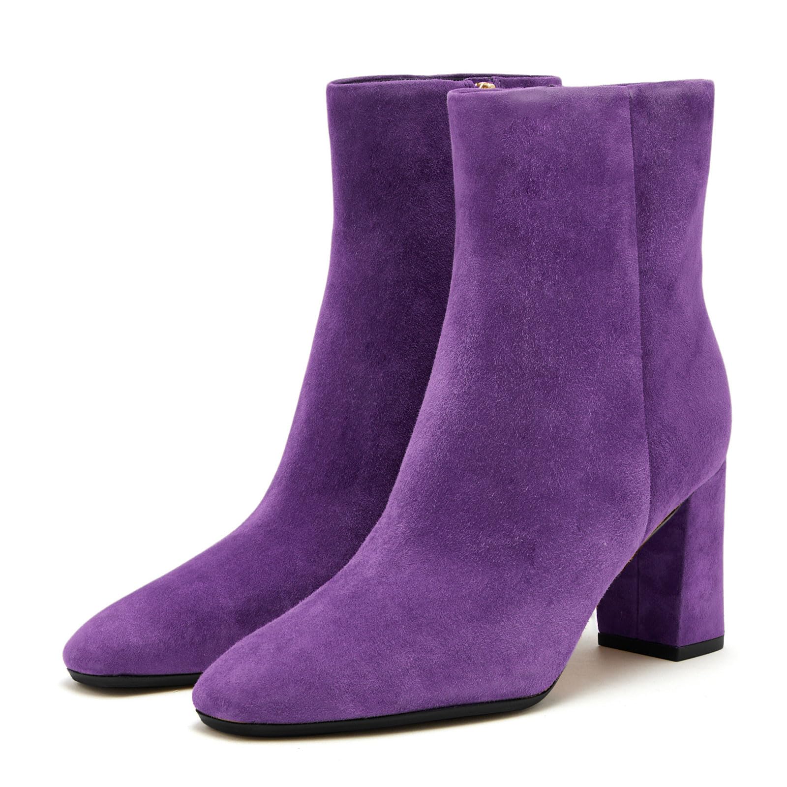 Womens Block Heel Ankle Boots Faux Suede Square Toe Side Zipper Comfort Mid Block Heel Booties Fall Winter